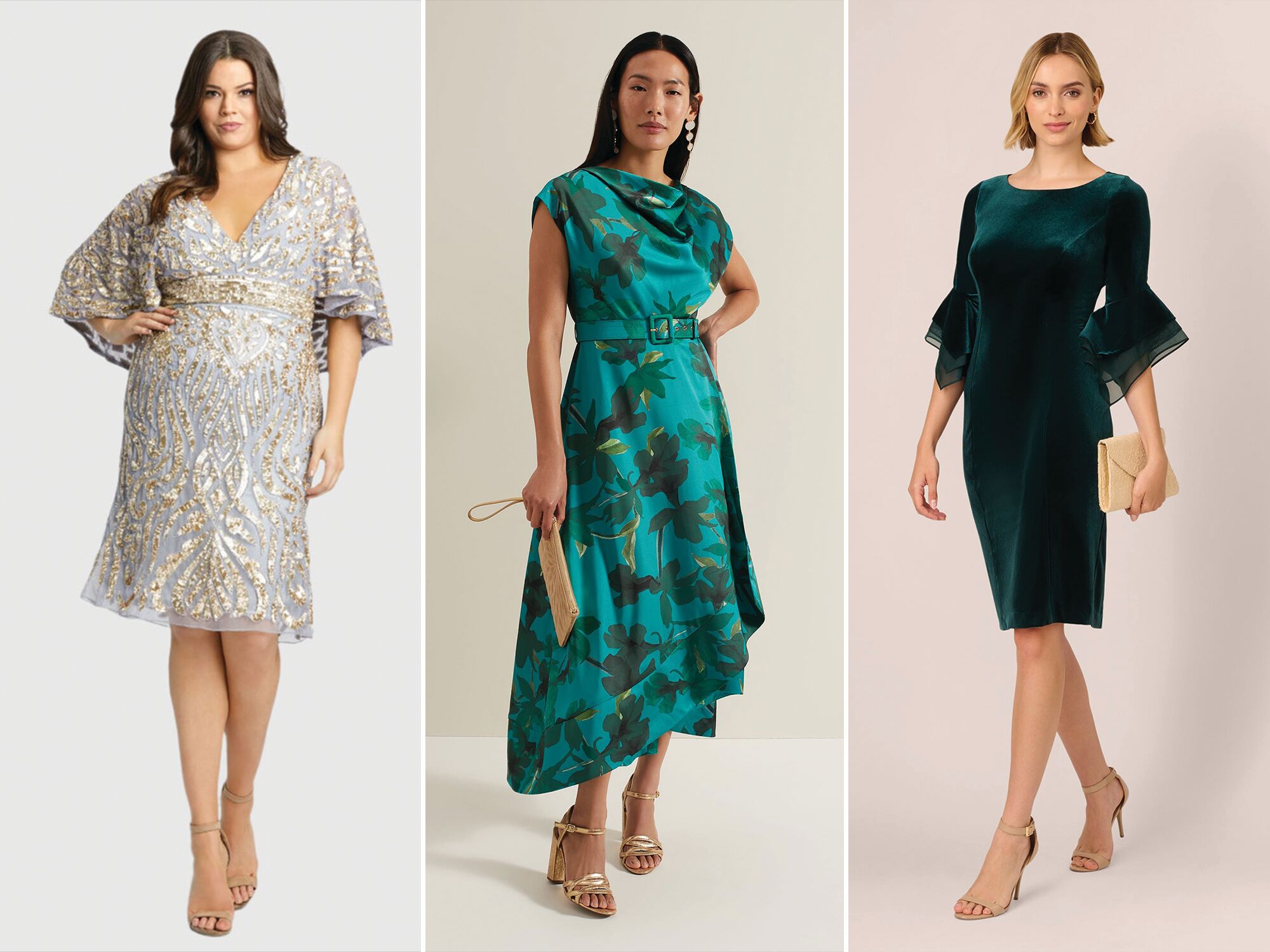 Three cocktail dresses for wedding guests over 50