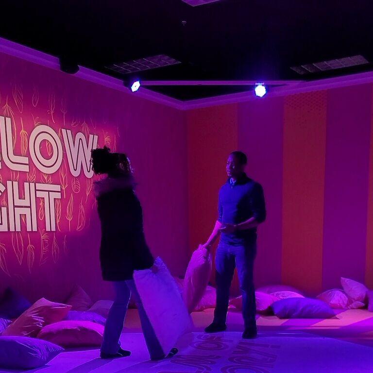 Our first Pillow fight while at Dopamine Land