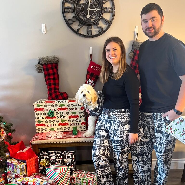 We celebrate Evie's first Christmas with matching PJs,