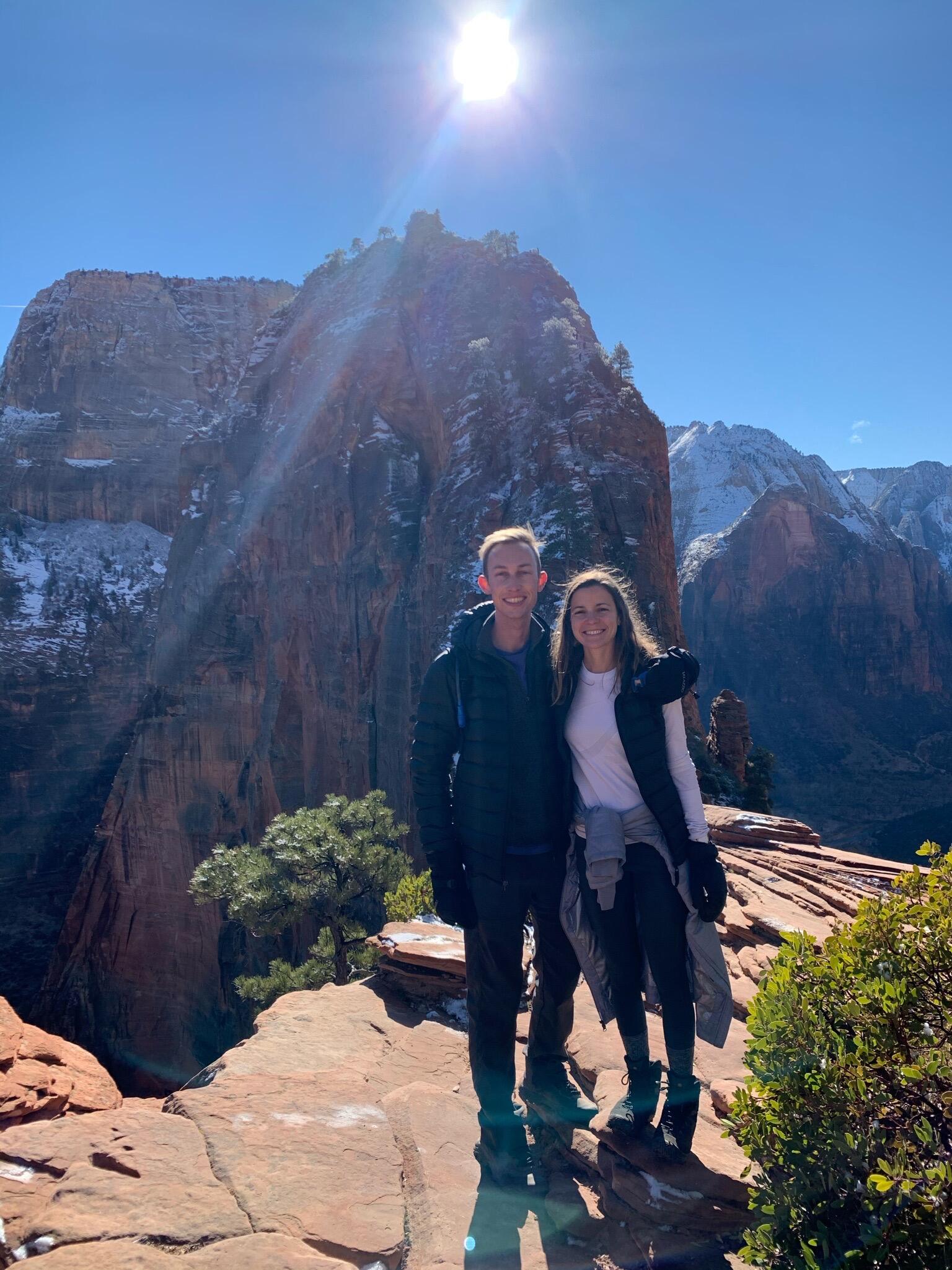 Made it to the top of a very icy Angels Landing at Zion national park!