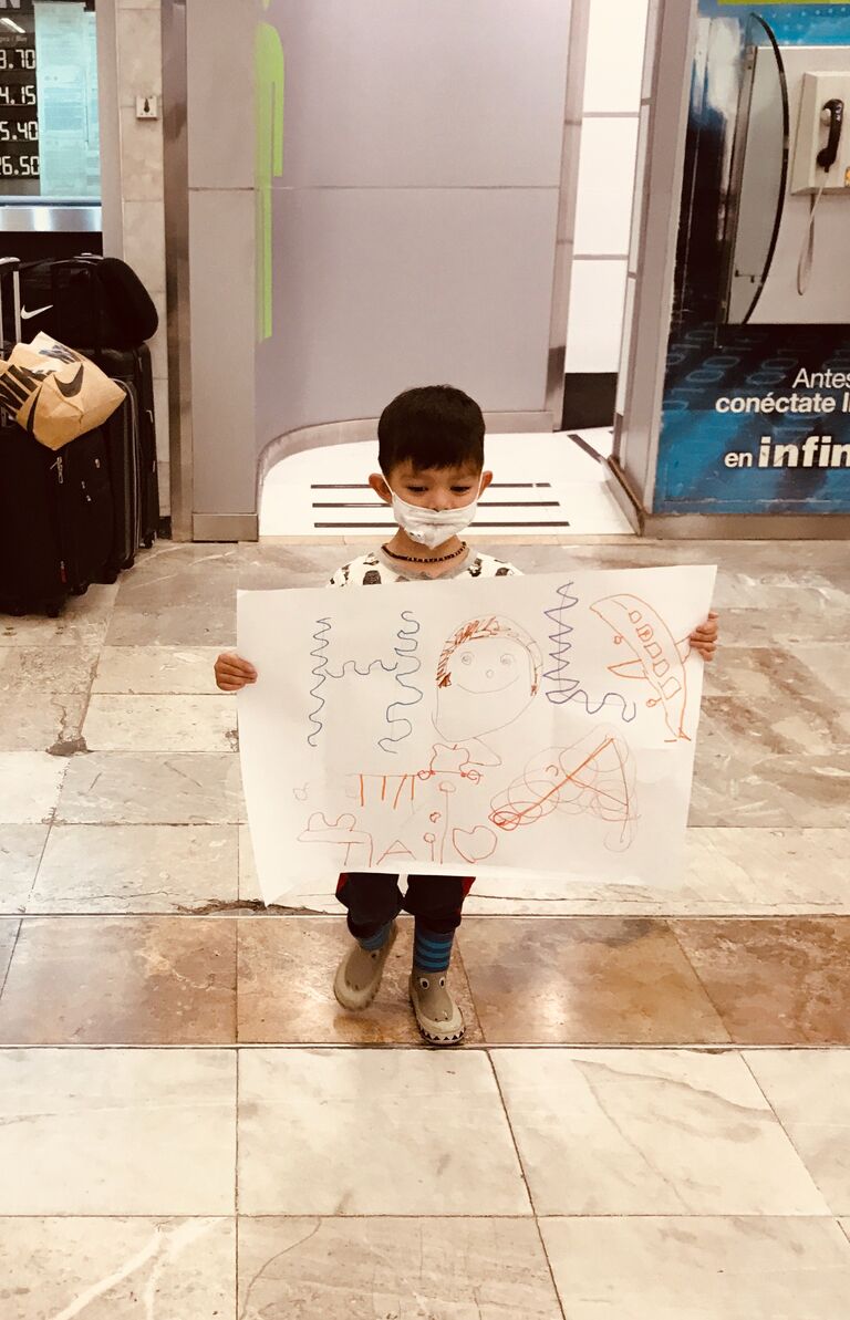 Julieta's nephew, Mateo, welcomes her back to Mexico City
