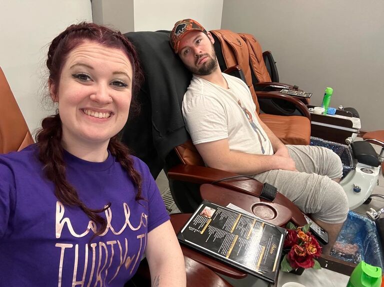 The bride's birthday! Spa time with the groom in order to make sure the bride's nails were done nice....