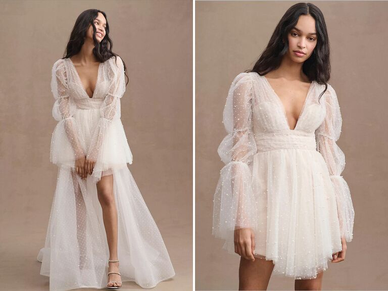 Pearl-studded convertible wedding dress by Anthropologie. 