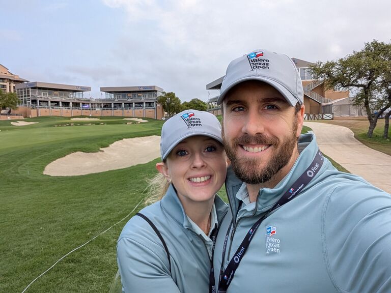 We love to golf together when we can. We volunteered at the Valero Open this year, and it was such a neat experience.