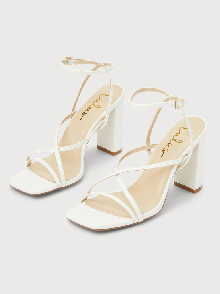 Lulus strappy white bridal heels