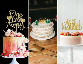 Collage of three rehearsal dinner cake ideas