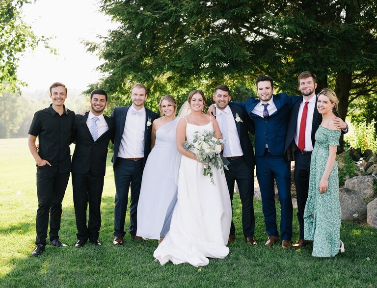 Celebrating our friends Meg and RJ's wedding with friends Austin, Josh, Matt, Turner, and Ashley