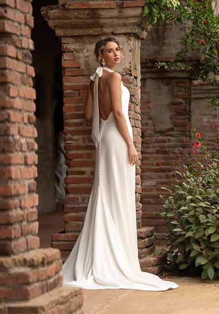 halter trumpet wedding dress Mermaid Wedding Dress, Lace Trumpet Bridal Gown in White, Sexy and Feminine  Open Back Dress of Fine Lace