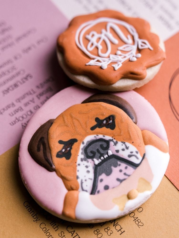 dog-themed sugar cookie wedding favor