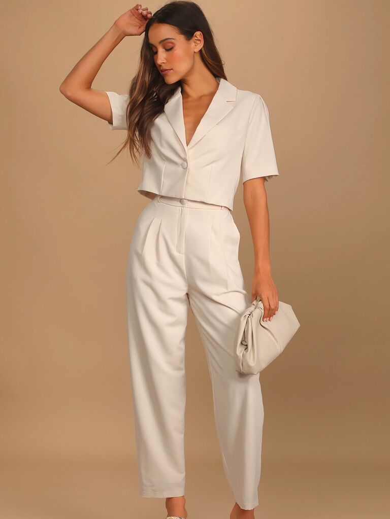Special Occasions Pantsuit 3pc, Wedding Guest Pantsuit 3pc, Wedding  Pantsuit, Suit Blazer With Crop Bustier Top and Wide Leg Trouser 3pc Set -   Canada