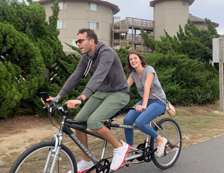Mindy joins Andrew's family on a weekend trip to the Outer Banks. They have a big lesson on teamwork when they ride a tandem bicycle for 22 miles. Would not recommend.