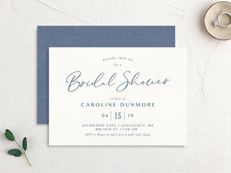 Elegant bridal shower invitation with coastal color scheme