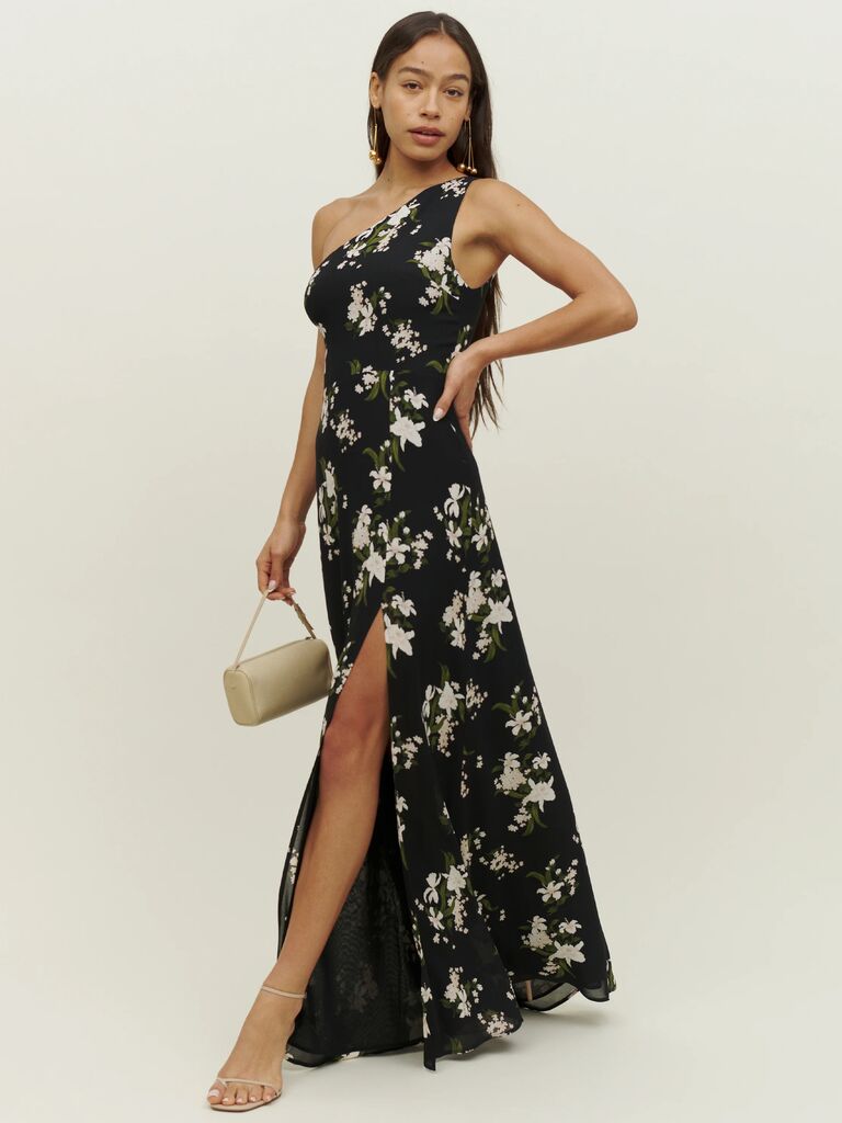 One shoulder discount black tie dress