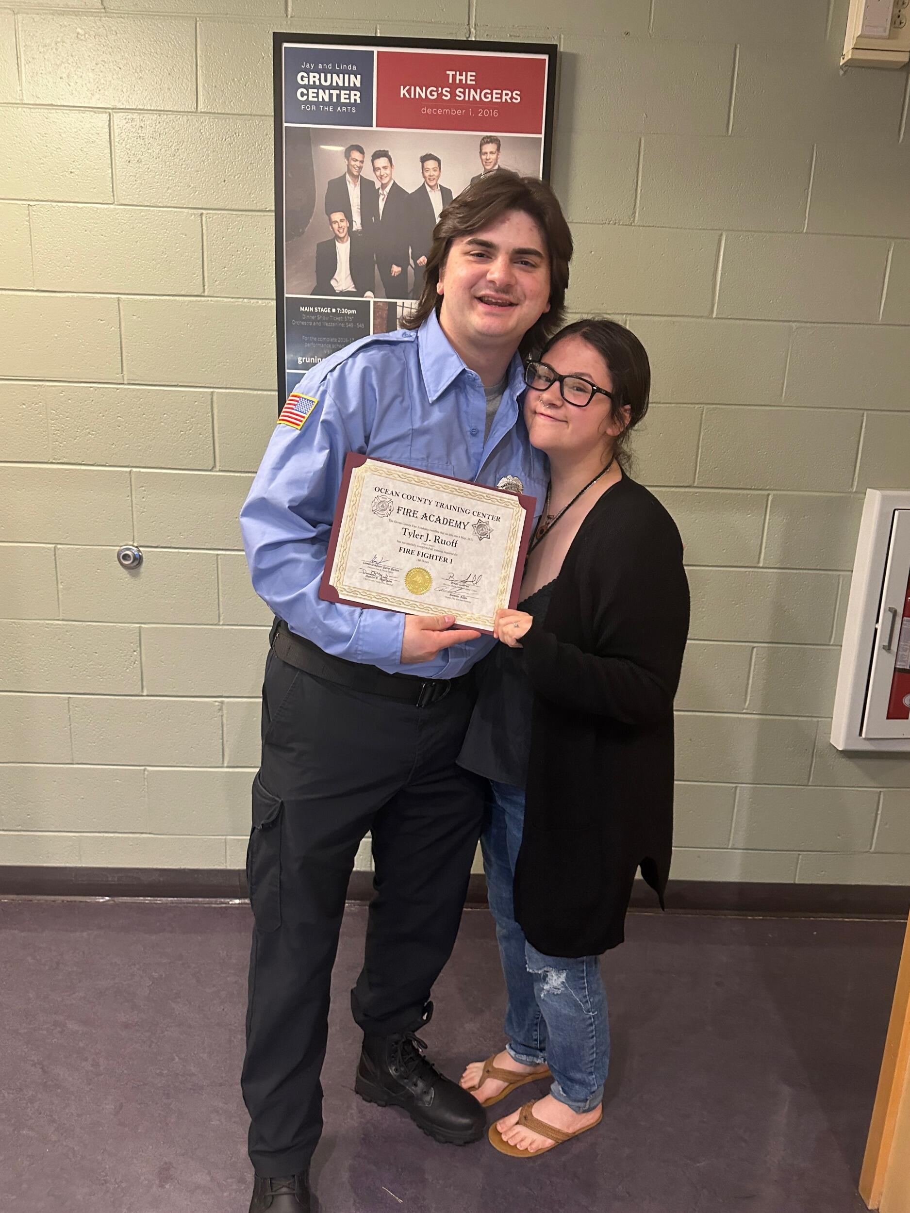 Tylers fire academy graduation! Tyler attended Ocean County Fire Academy for 6 months prior, working hard to get his Fire 1 and 2 certifications. Tyler volunteers for SHFD since January 2023, making us all so proud! 