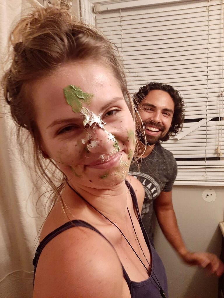 Caleb kindly smashed a cupcake onto Christina's face to get her back for doing the same thing to him 6 years prior.
