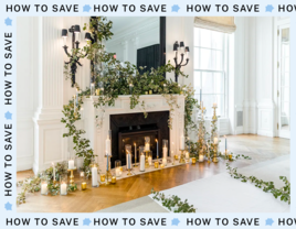 fireplace decorated with greenery and candles