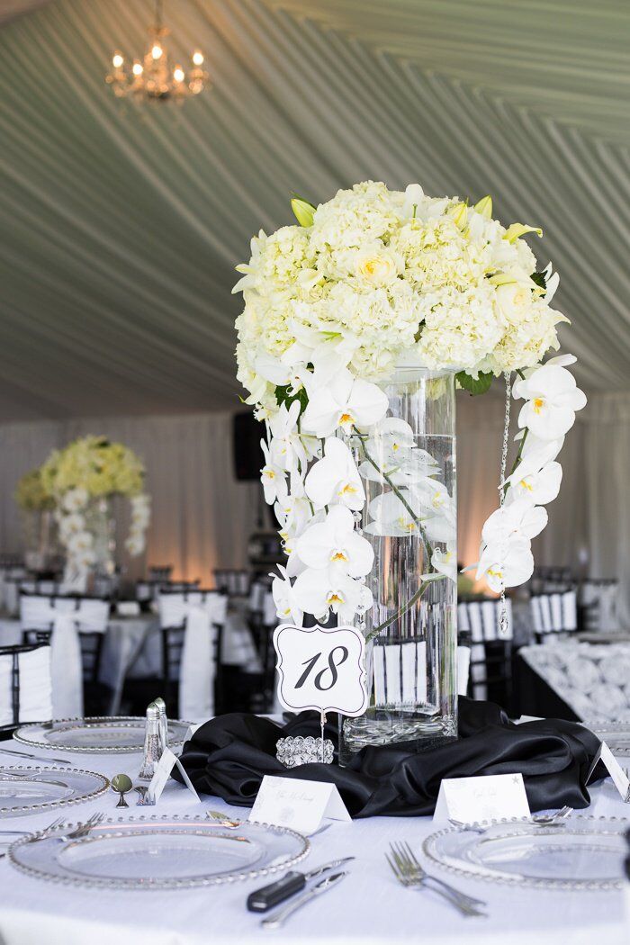 Tall White Orchid and Hydrangea Centerpiece