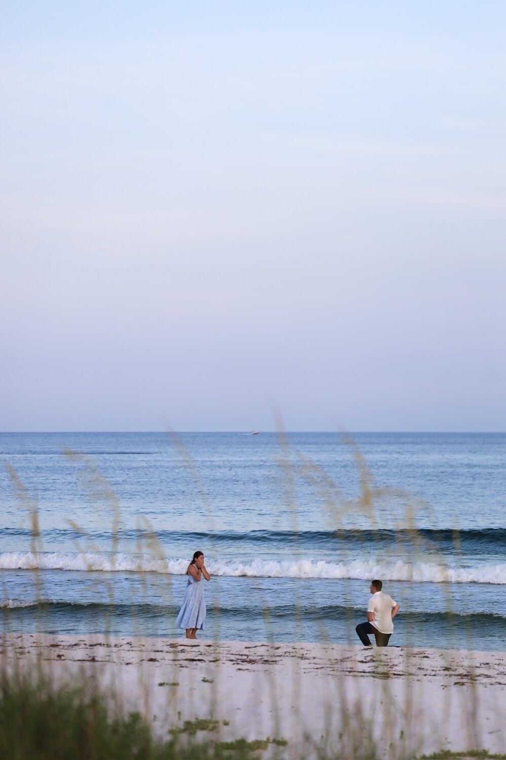 Andrew proposed after dinner and a beach walk, catching Sara totally off guard! 