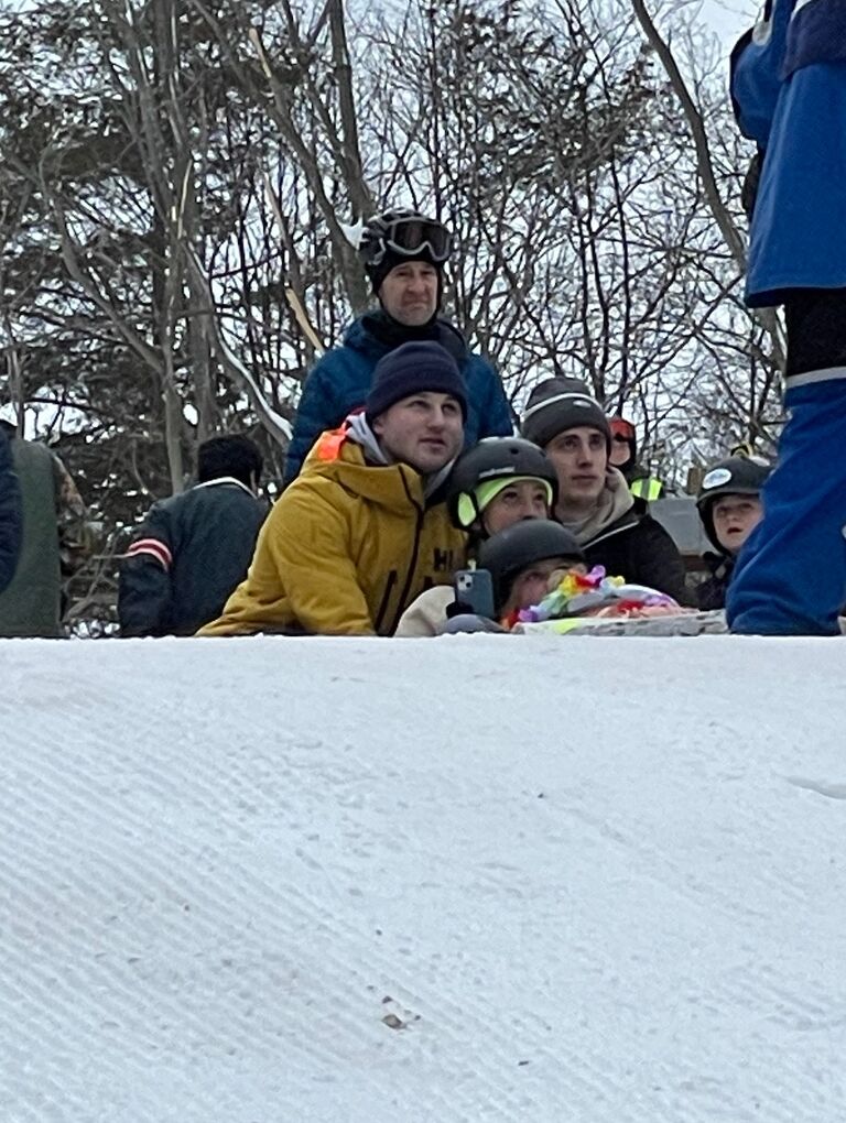 Lucas' First Cardboard Sled Race! If it wasn't clear already, Macie loves roping Lucas in her traditions.
Macie always has her Dad make a sled to paint & ride with her niece Aila. For the record: Macie and Aila had the fastest sled there due to Macie's Dad's crazy antics. Macie and Aila went into the winners bracket!
Macie remembers thinking that she thought it was so sweet that Lucas was getting involved and pushing her and Aila down the hill.
Lucas remembers thinking that he thought he was pushing his girlfriend to her death and that he loved how involved Macie is with her nieces.
