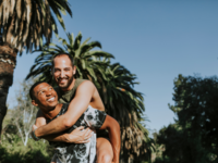 Couple hugging in Los Angeles park