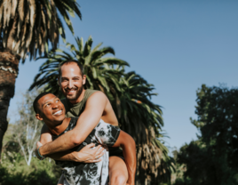 Couple hugging in Los Angeles park