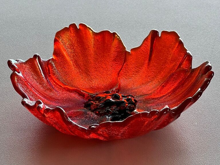 Beautiful red glass poppy bowl