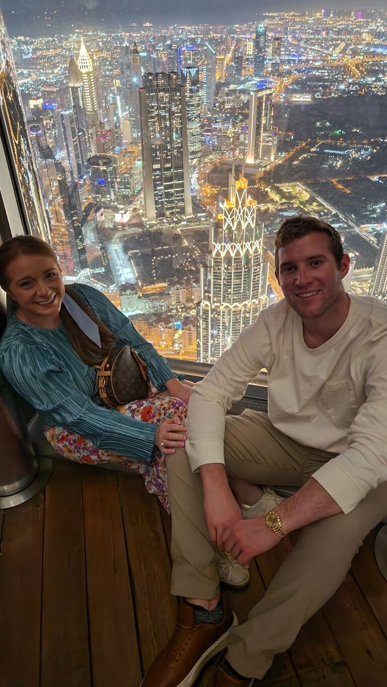 You could say Jordan and Gray are constantly 'on top of the world' being in love with one another. So here is a photo of them on top of the tallest building in the world, the Burj Khalifa in Dubai!