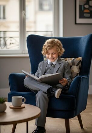 The "Mason" Medium Grey 5-Piece Suit Set, designed by Little Tuxedos, is part of our Essentials Collection.  At an attractive price point, the Essentials Collection is one of our best sellers!  Available in both classic fit and husky fit, the Essentials will accommodate kids of different shapes & sizes.  Kids also love to show off the interior blue abstract premium lining!  An expandable waist feature, adjustable vest, and adjustable necktie provide additional comfort for your little one.