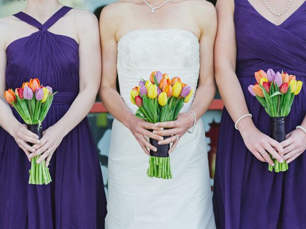 Bright colored tulip bouquets