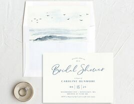 Blue and white nautical theme beach bridal shower invitation