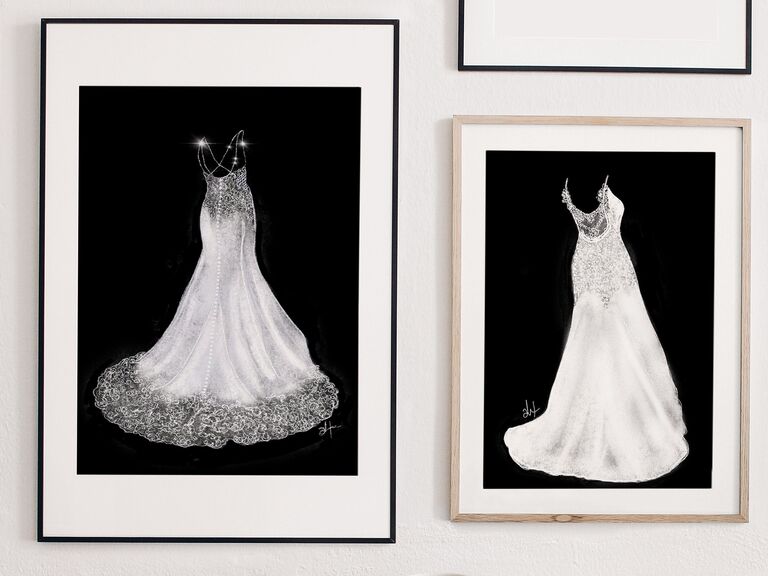 Two custom portraits of weddings dresses. 