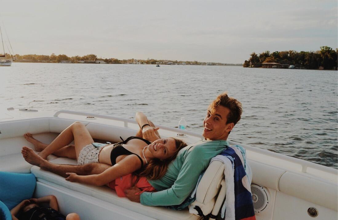 Emma and Brett out and about on a boat in Blue Springs!