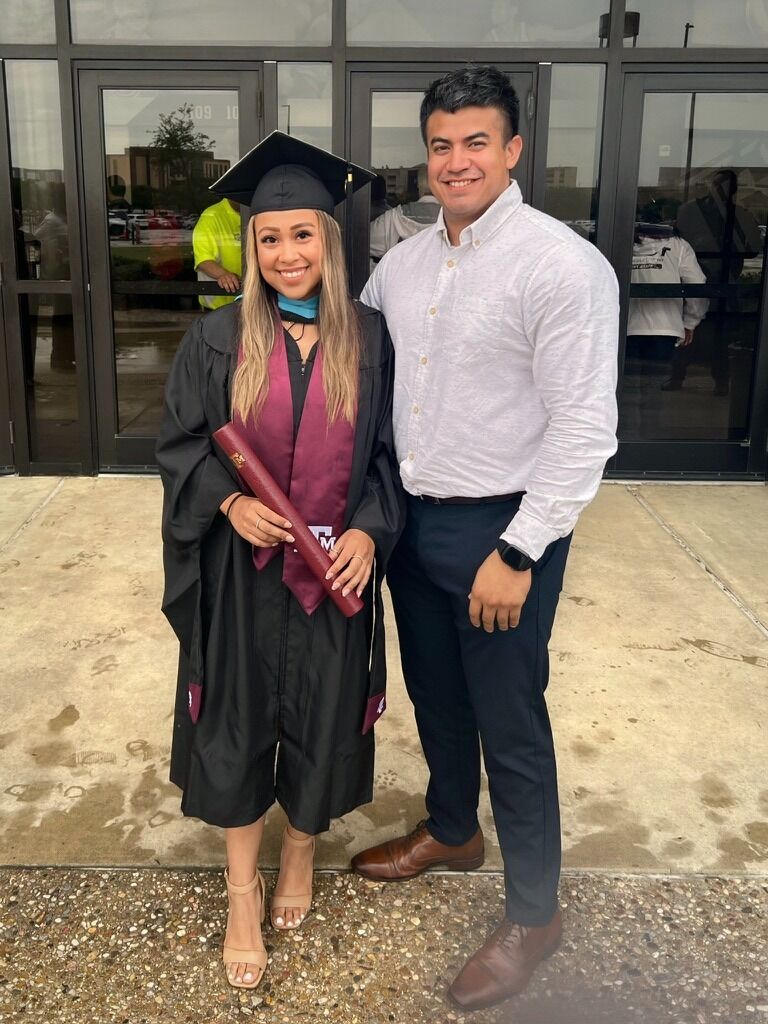 Armando supported Alyssa for 2 years as she got her Masters Degree in School Counseling. gig em'