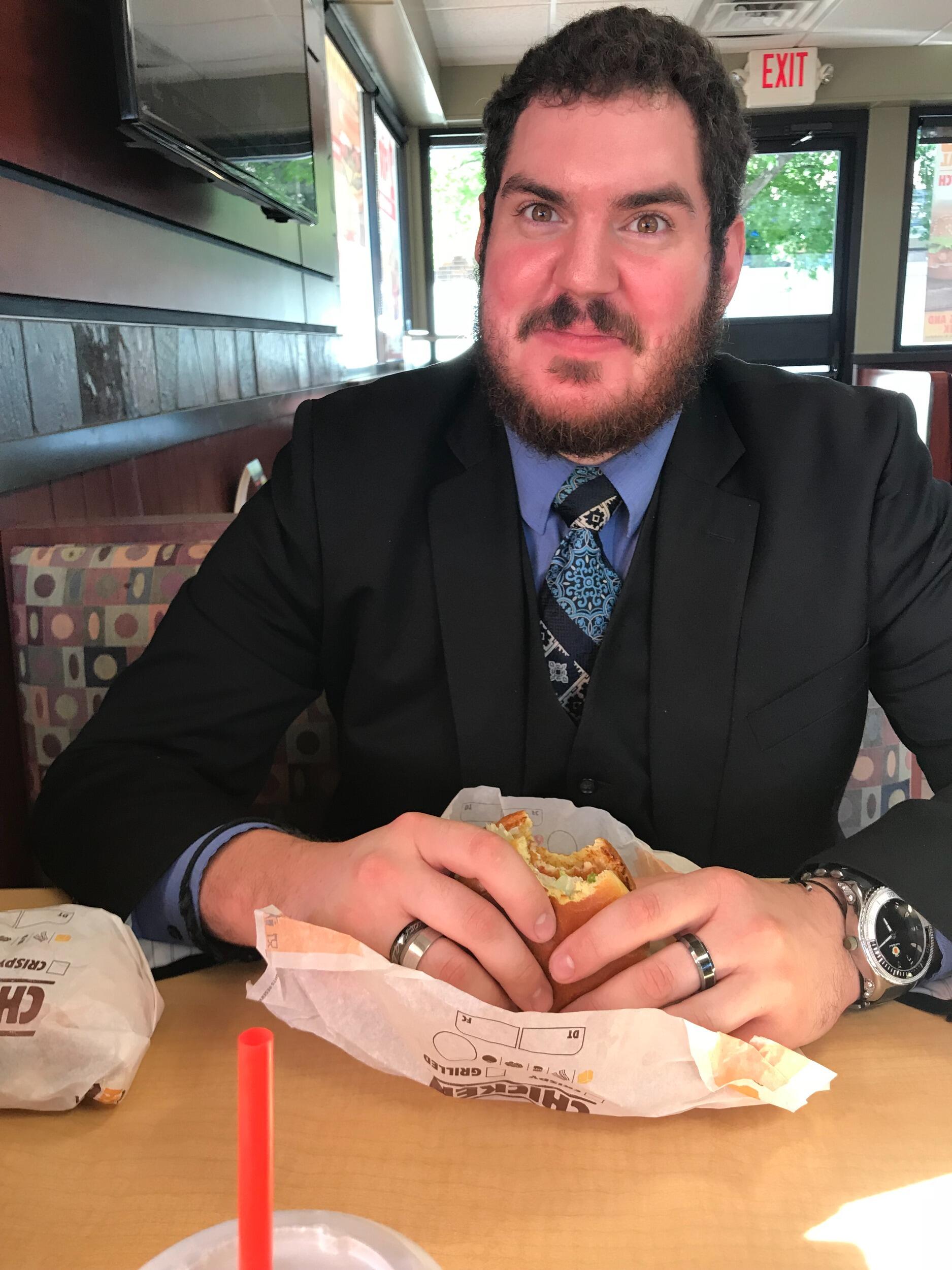 We grabbed a bite at Burger King before the reception... A.J. wasn't thrilled about having his photo taken...