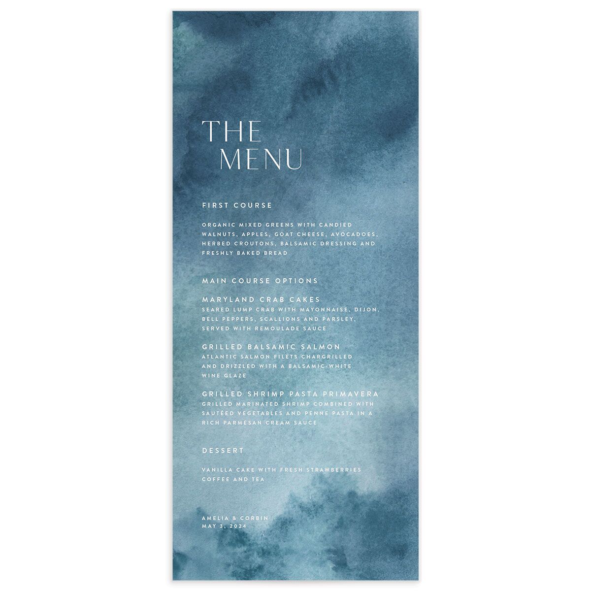 A Menu from the Elegant Ethereal Collection
