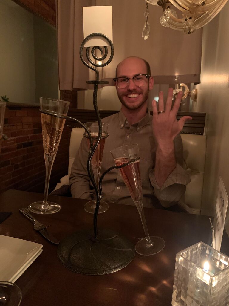 Steph proposed to Emanuel and celebrated at our favorite champagne bar and a jazz club for dinner and a show!

Both of our engagement rings are rose gold *heart eyes