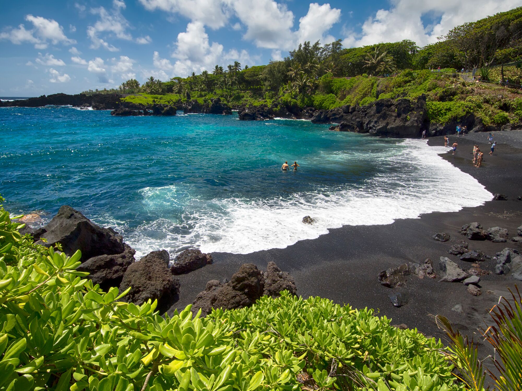 Black sand beach in Maui