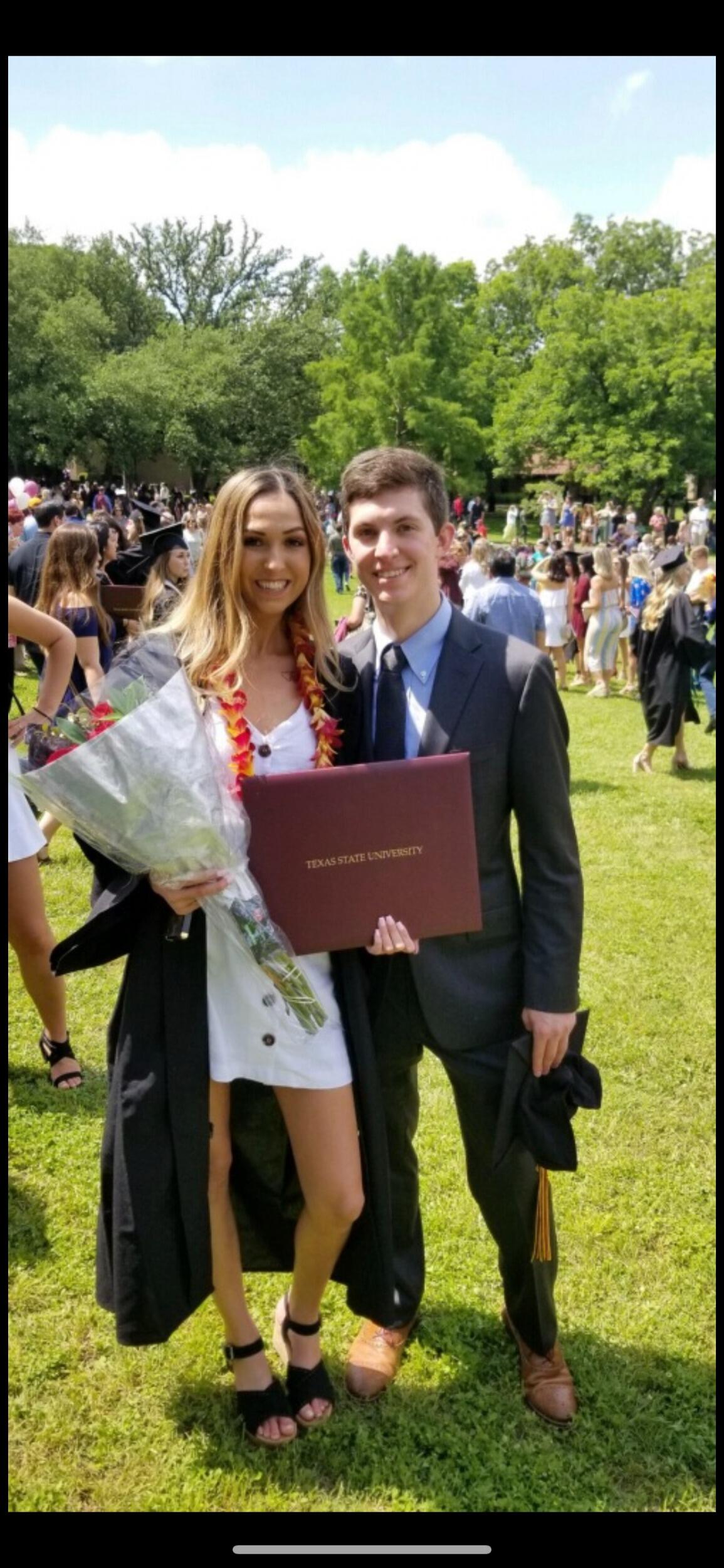 We both graduated from Texas State! (some sooner than the others ;) 