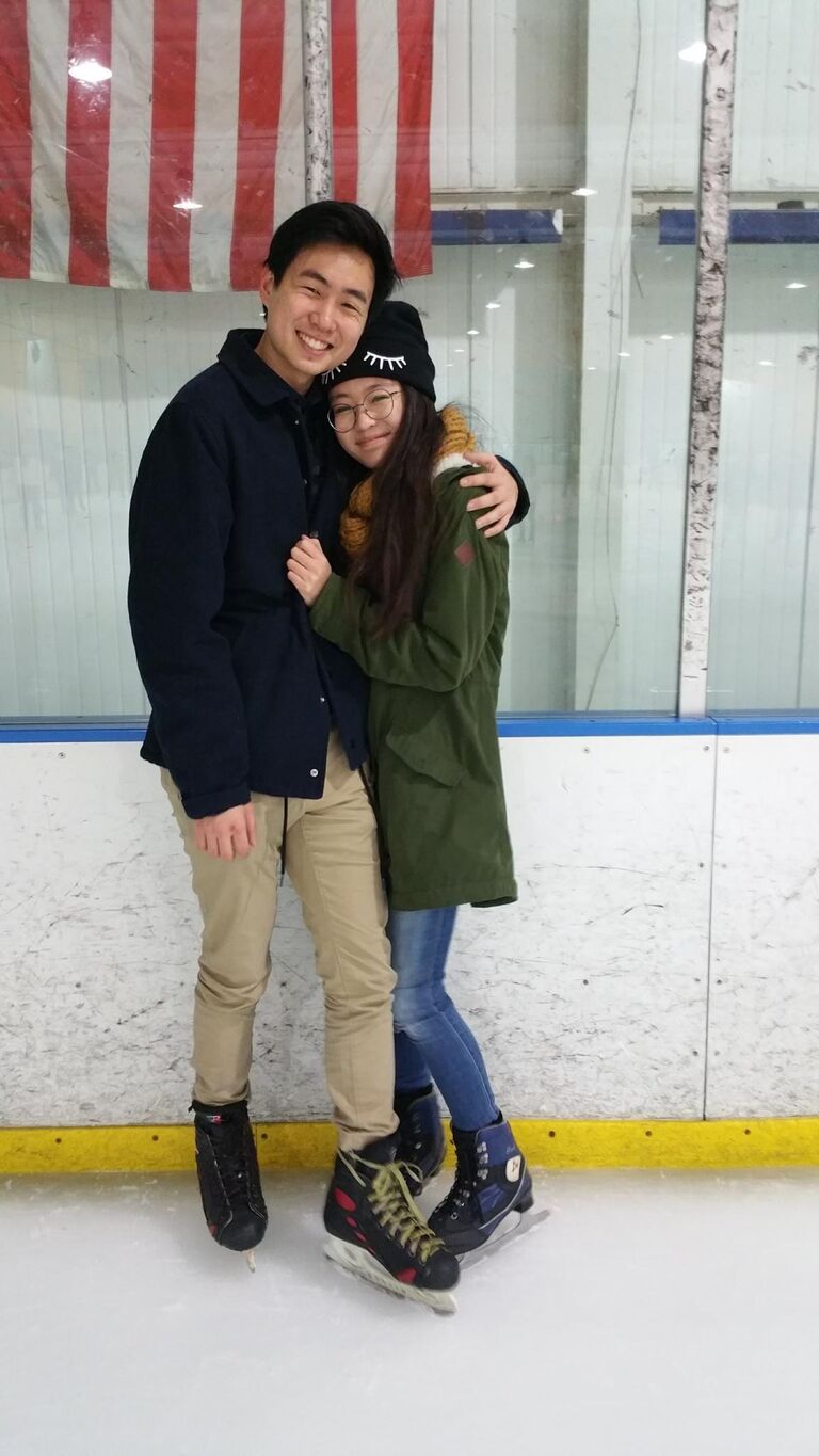 One of the first few dates, this one at the ice skating rink. Evan skated. Sunny mostly slid from wall to wall. 