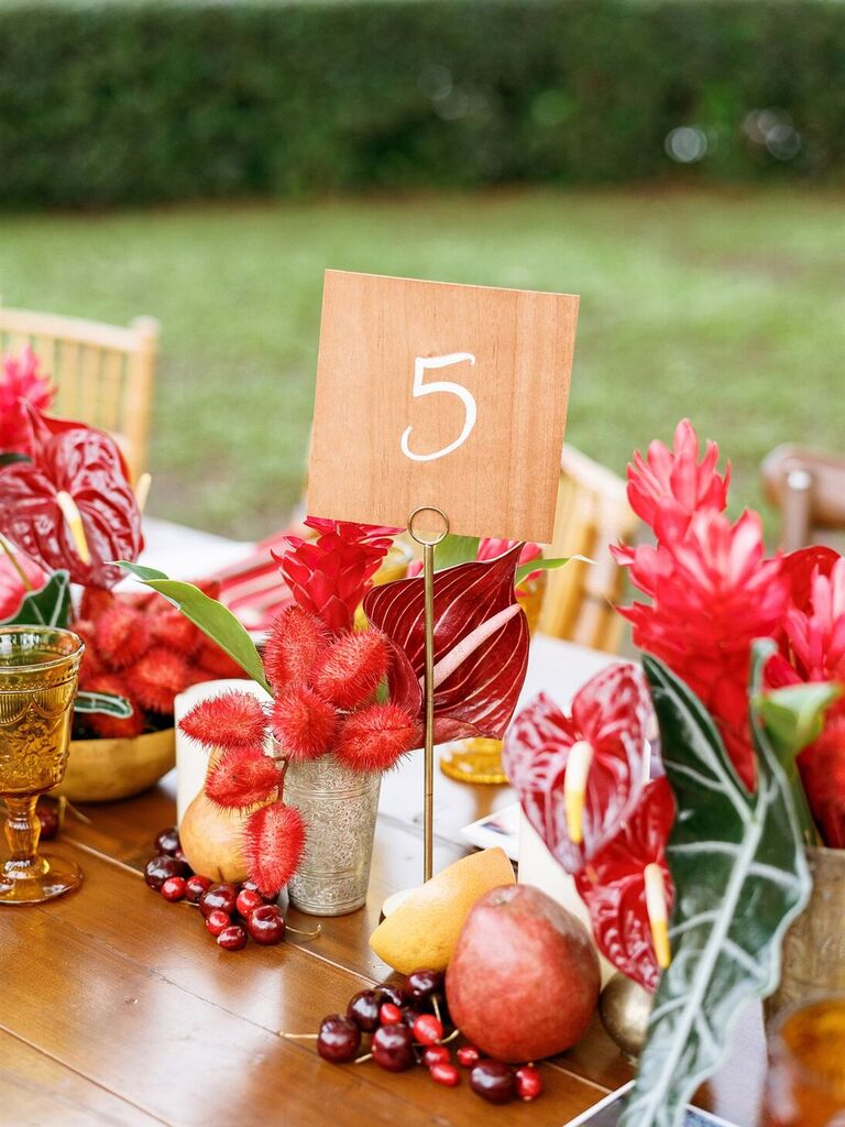 Red fruit, florals and table number