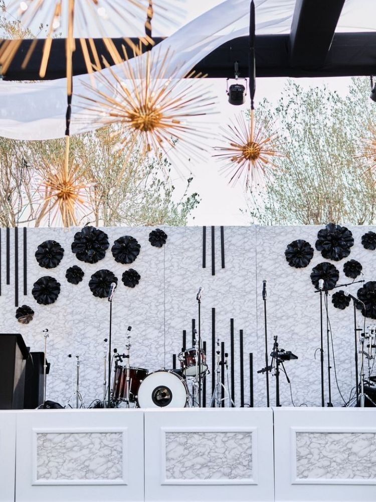 black-and-white band stage decor