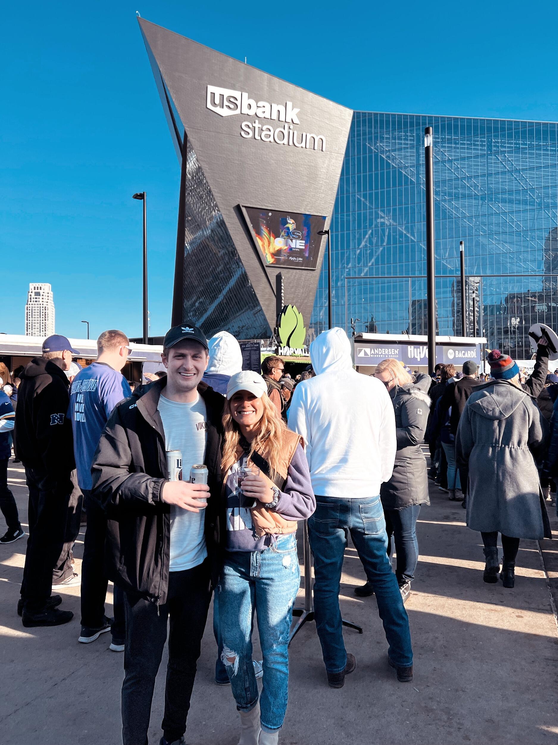 Our first Vikings game together! Playoff game against the Giants - Vikings lost, Jenny pouted. Somehow Jenny talked Joe into going to the home opener the following season... don't worry, Vikings lost again.