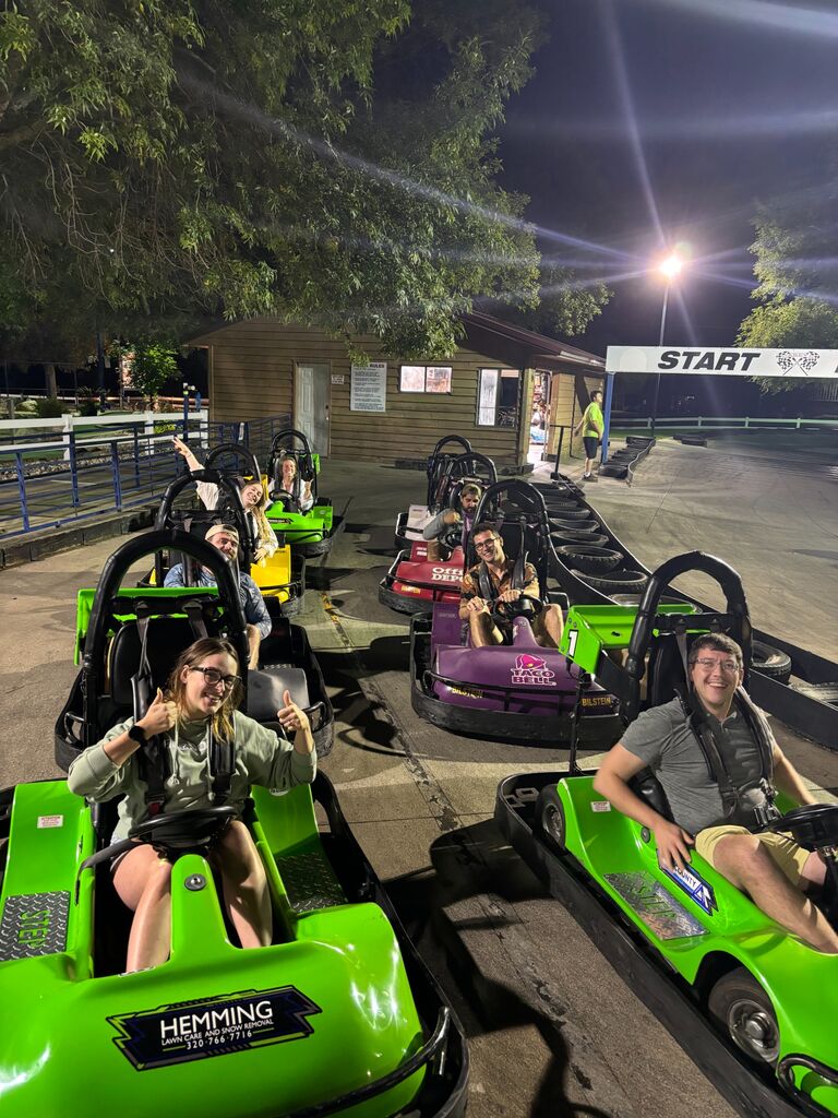Go karting after Jack and Sarah's wedding with the Org