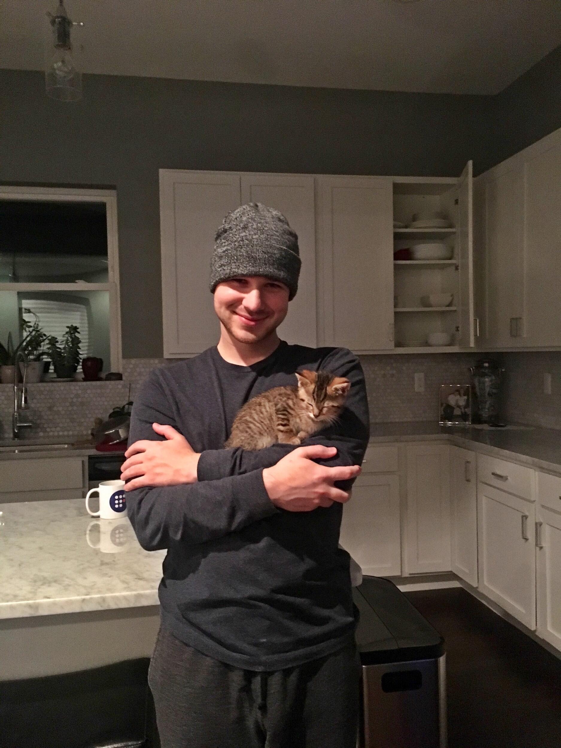 Alexa and Dave share a love for animals, with a particular soft spot for cats. Pictured here is the first pet they adopted together named Stu. 