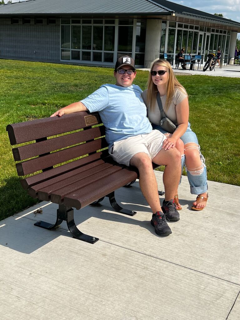 Dylan and Ciara visiting his Mom's memorial bench 💕
