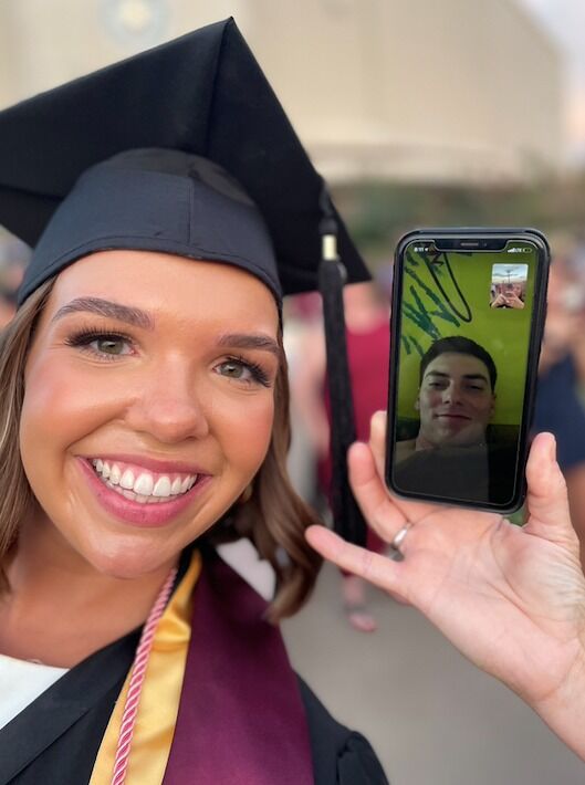 Morgan graduates from Texas A&M University-  Cody joins via FaceTime from deployment. 