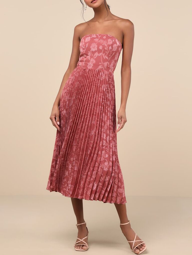 Lulus pleated jacquard floral wedding guest dress