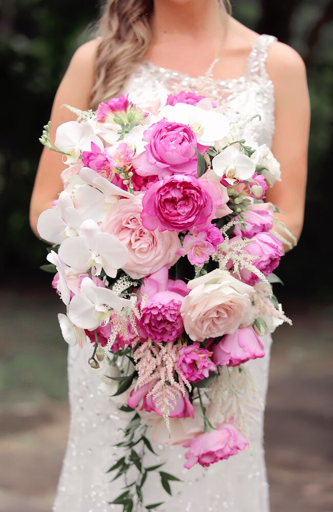 Pink And White Orchid Rose Cascading Bouquet 9997