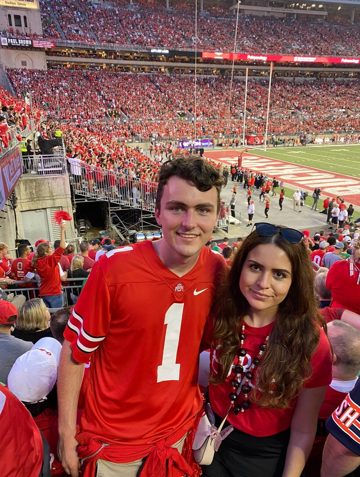Ohio State vs. Notre Dame in the Shoe. Krystal and Peter have been post-grad Ohio State season ticket holders since 2021! Peter attended the 2024 Rose Bowl and National Championship!! Go Bucks!