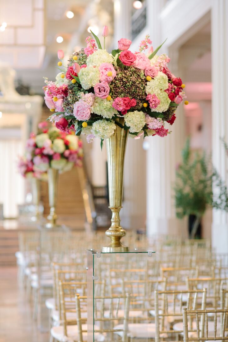 Tall Pink, White, Gold Floral Arrangement